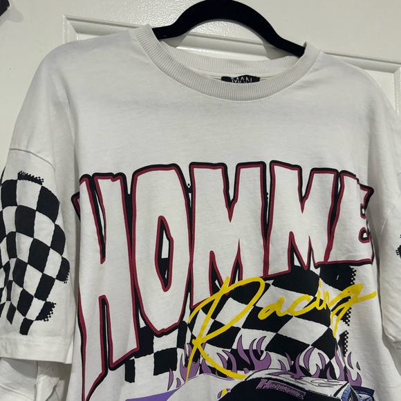 BoohooMAN Homme Racing Graphic Tee White M - Picture 2 of 4
